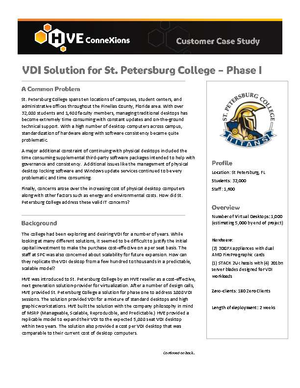 VDI Solution for St. Petersburg College - Phase I